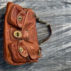 Coach Brown and Gold Leather Shoulder Bag with Vintage Appeal